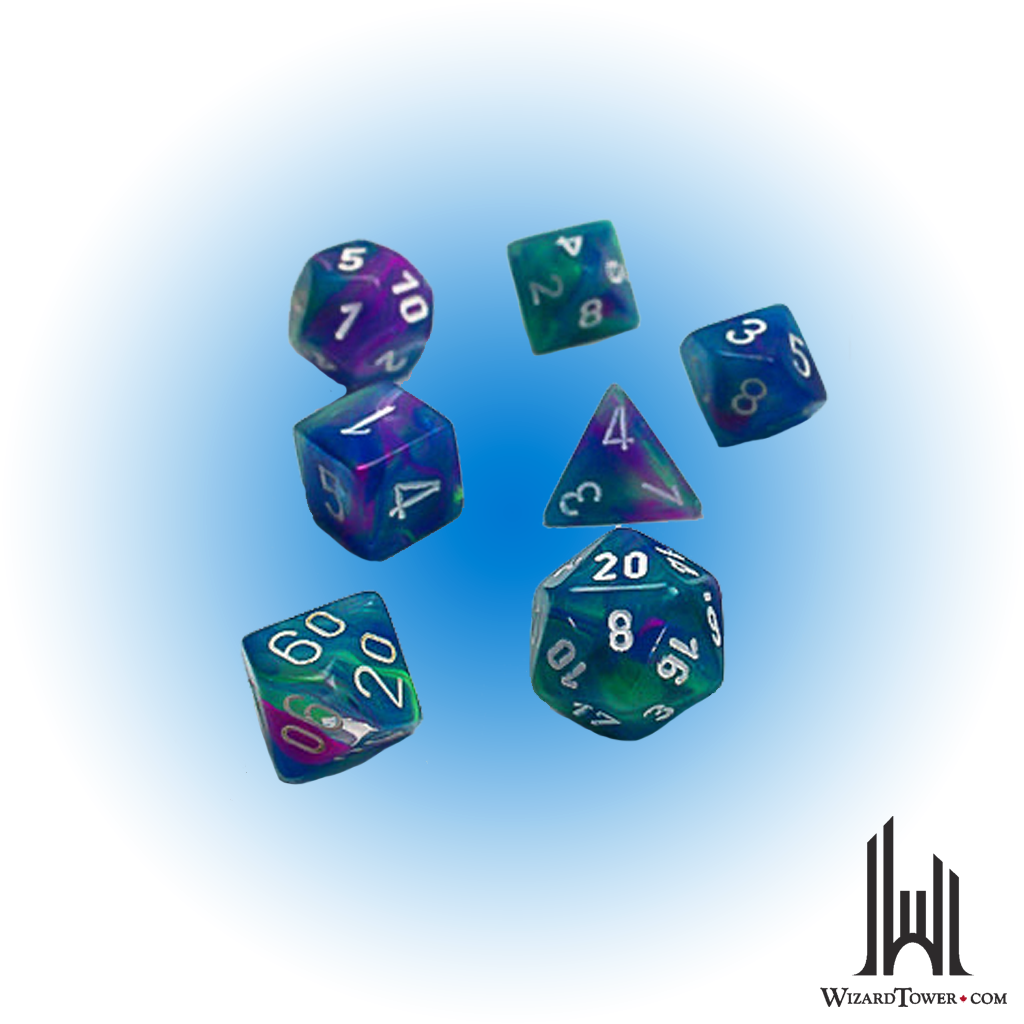 Festive Mini-Polyhedral 7-Die Set Waterlilly/White